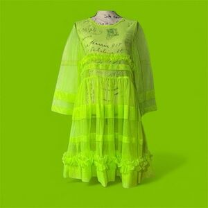 MOLLY GODDARD - Women’s fluorescent green sheer tiered dress. Likely size 4/6